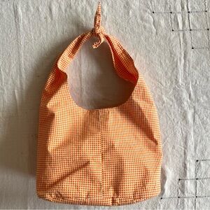 Vintage Gingham Bucket Bag Handmade Orange and White Cottagecore Vibes